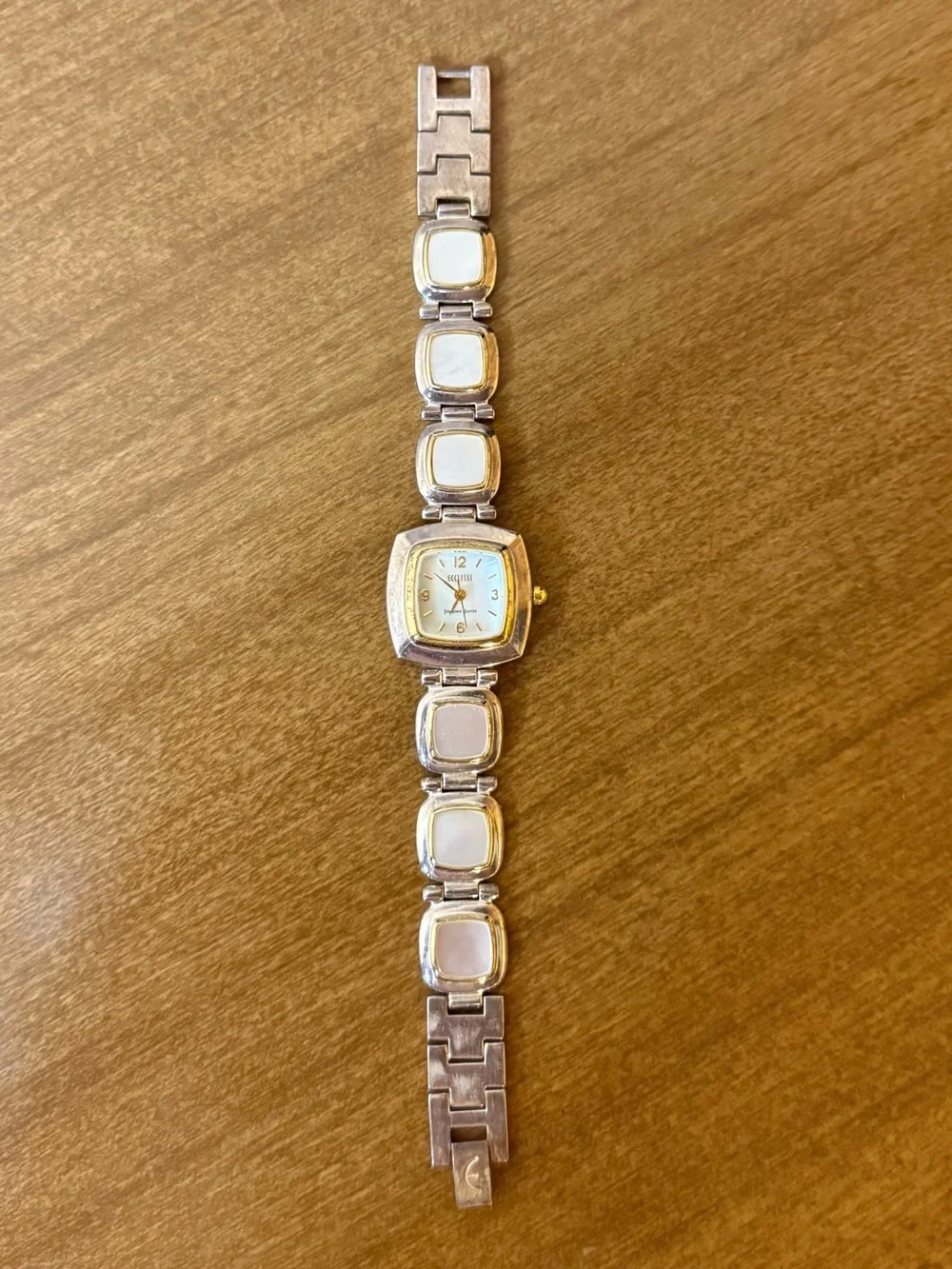 Vintage Ecclissi 925 Sterling Silver Mother of Pearl Panel Link Watch 31650